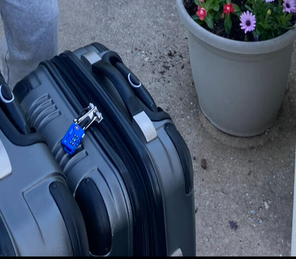 Lost Hard case luggage, Charcoal, with pink tag and blue lock