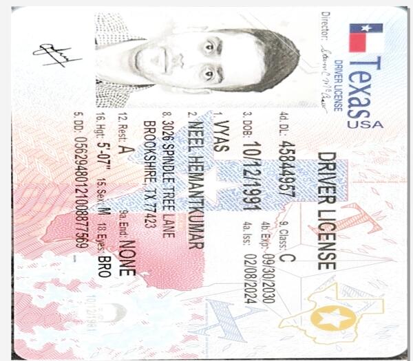 Lost Driving license Neel Vyas Texas